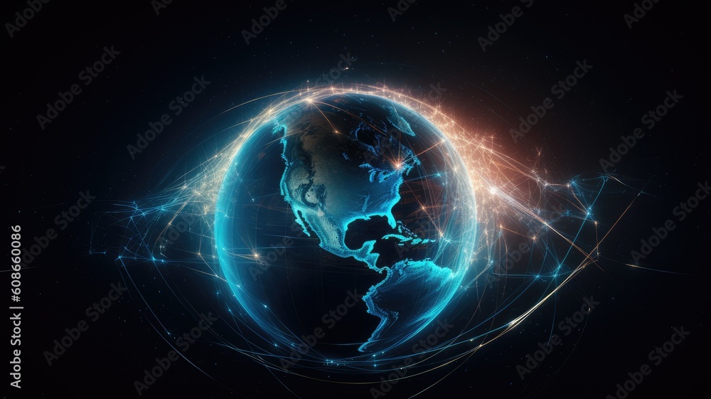 connection line signal cover the planet , connect and communication technology concept, Generative AI