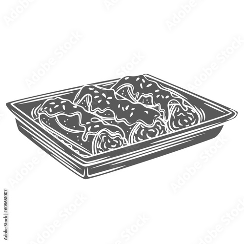 Enchiladas glyph icon vector illustration. Stamp of hot casserole, corn tortilla rolled with savory sauce, tray of rolls with meat and cheese, flatbread wrap, enchilada of Mexican and American cuisine