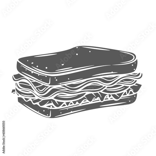 BLT sandwich glyph icon vector illustration. Stamp of bread slices filled with bacon, lettuce salad and tomato ingredients, traditional American fastfood sandwich for breakfast, lunch or dinner