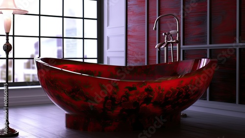 Modern red epoxy resin bathtub to make a really astonishing bathroom. Generative AI Technology 