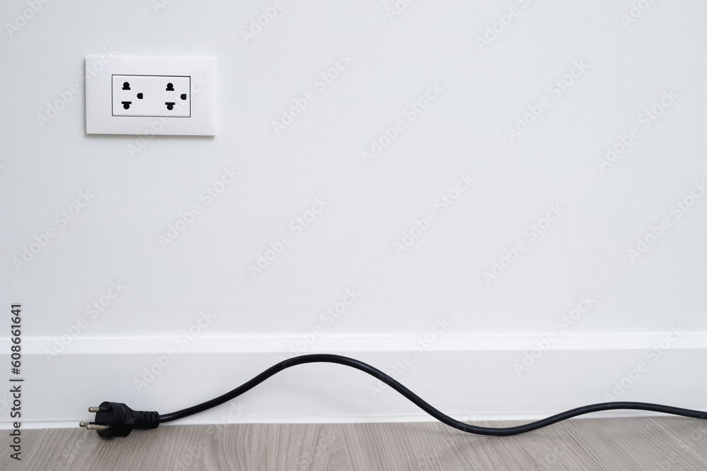 Close Up the electrical power socket and plug socket on wall. Close Up the electrical power socket and plug socket on wall.