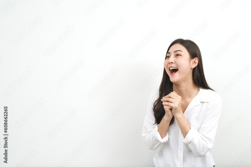 Model asian woman is emotional happy and excited to receive the prize Model asian woman is emotional happy and excited to receive the prize