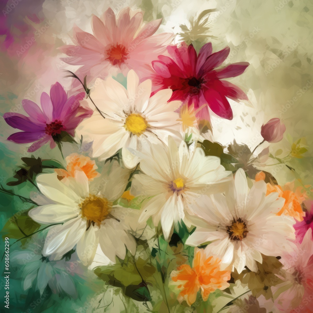 Fototapeta premium Close up of multi coloured flowers background, created using generative ai technology