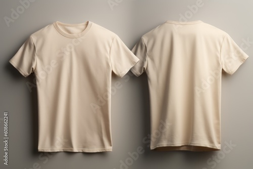 White tshirt with copy space on beige background, created using generative ai technology