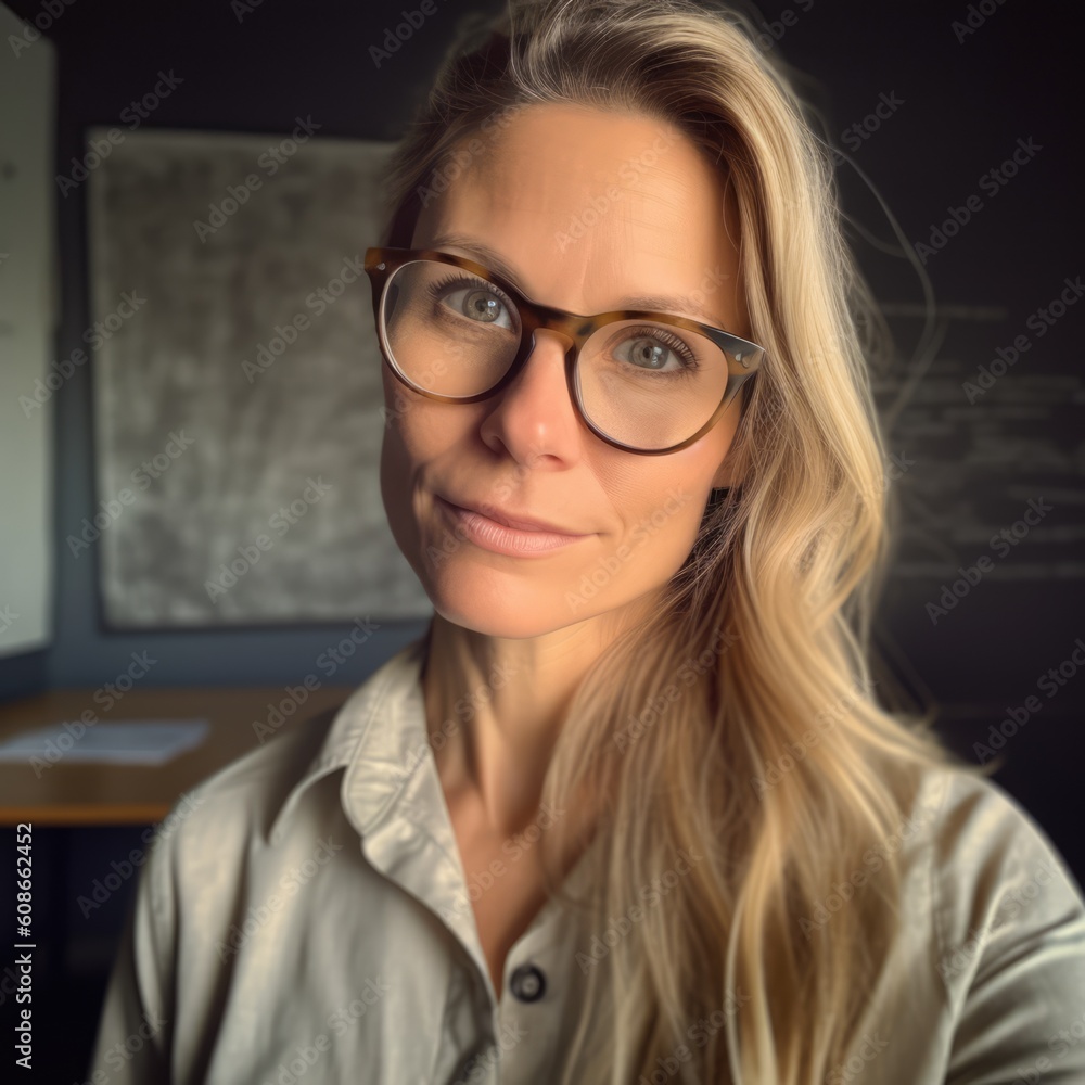 Portrait of caucasian female teacher, created using generative ai technology Portrait of caucasian female teacher, created using generative ai technology