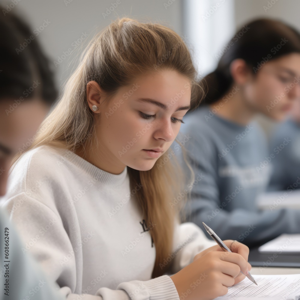 Portrait of caucasian male student in classroom, created using generative ai technology Portrait of caucasian male student in classroom, created using generative ai technology