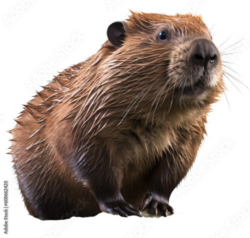 Beaver isolated on the transparent background PNG. AI generative.