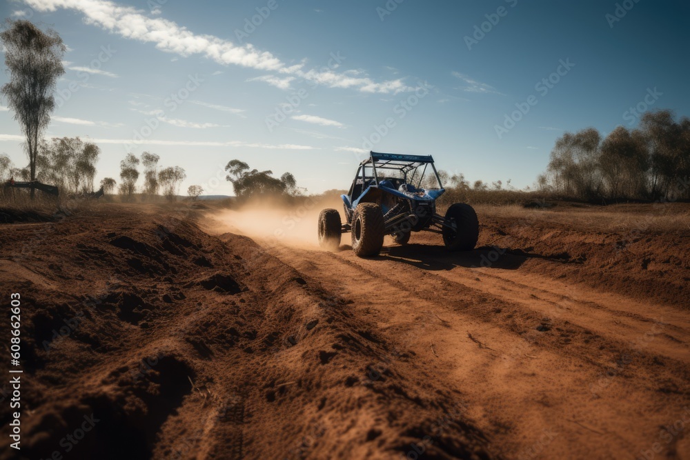 Quad riding on dirt track, created using generative ai technology Quad riding on dirt track, created using generative ai technology