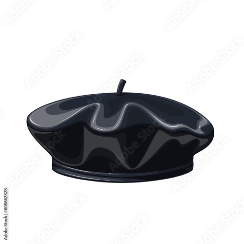 Beret vector illustration. Cartoon isolated hat of French mime, artist and painter, classic wool black cap of artistic woman or man hipster in Paris, trendy beret for cold winter and autumn weather