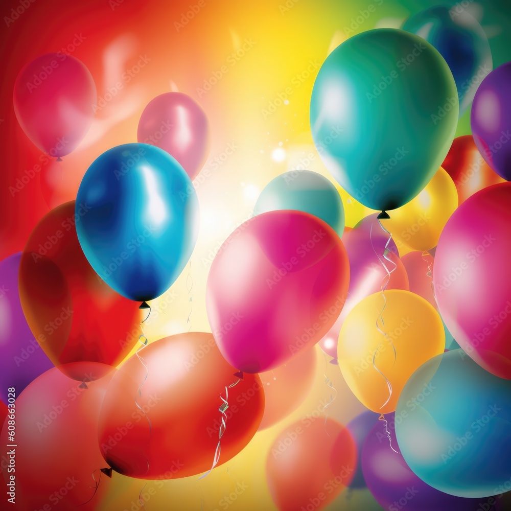 Full frame vertical of colourful party balloons, created using generative ai technology