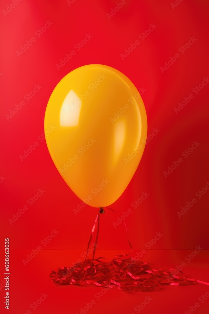 Red party balloon on yellow and red background, copy space, created ...