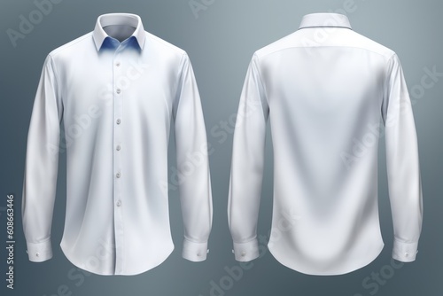 Front and back of white polo shirt on blue background, created using generative ai technology