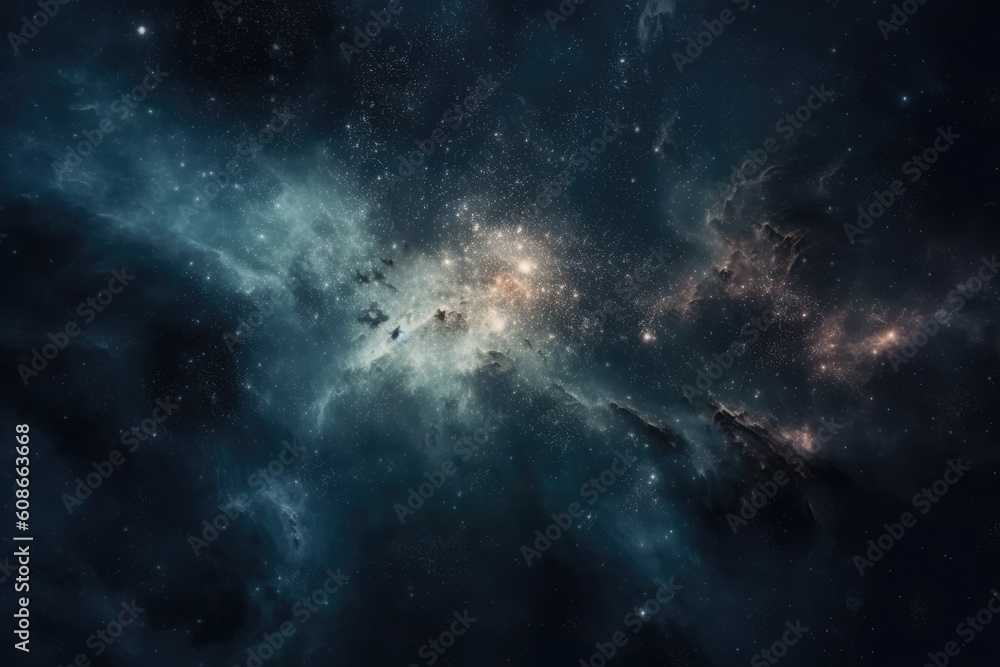 Stars and clouds on night sky, created using generative ai technology