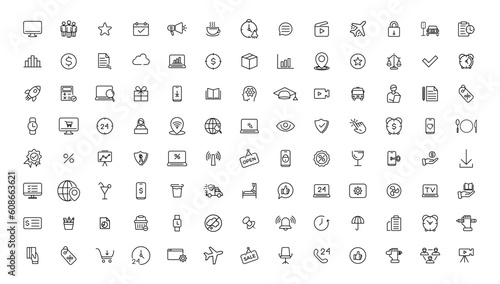 Popular Thin line icon Set. Thin Line Outline Icons.Vector illustrato
