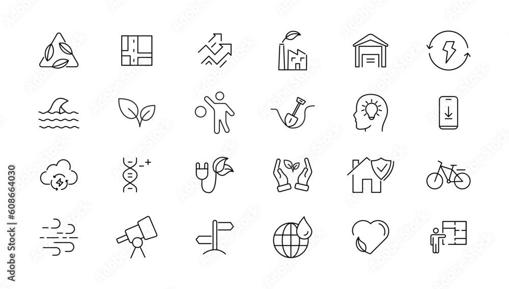 Environment and nature linear icons collection.simple outline icons collection, Pixel Perfect icons, Simple vector illustration