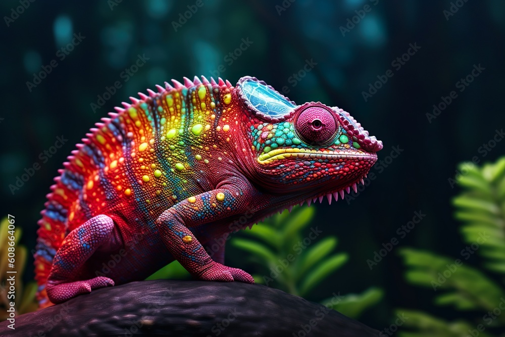 Colorful chameleon in the natural environment. Generative AI Colorful chameleon in the natural environment. Generative AI