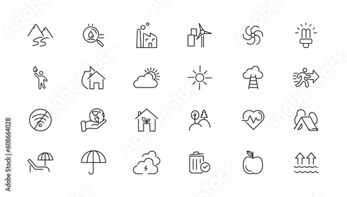 Environment and nature linear icons collection.simple outline icons collection  Pixel Perfect icons  Simple vector illustration