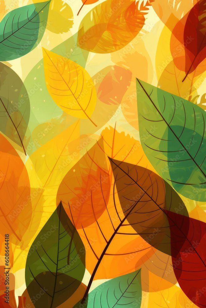 Close up of multi coloured autumn leaves background, created using generative ai technology