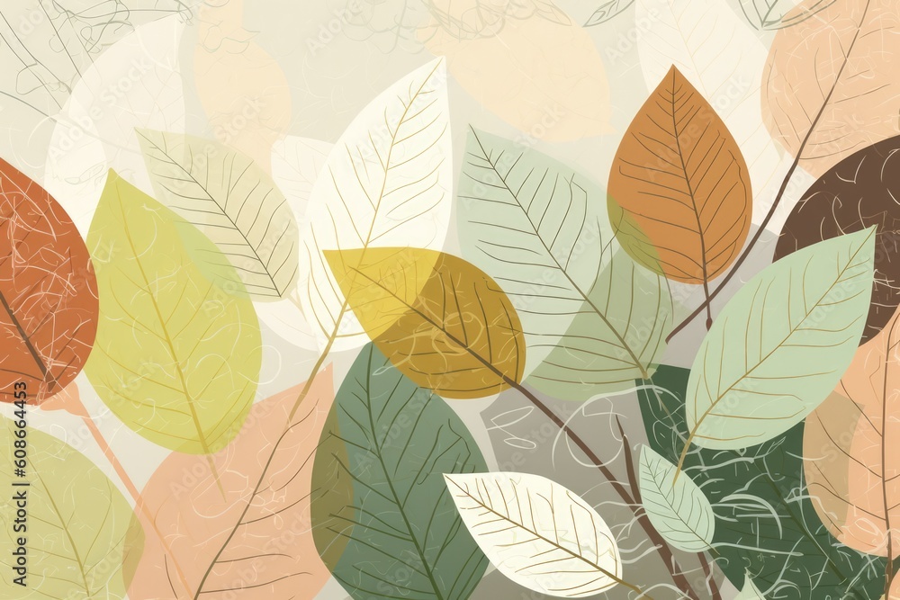 Fototapeta premium Close up of multi coloured autumn leaves background, created using generative ai technology