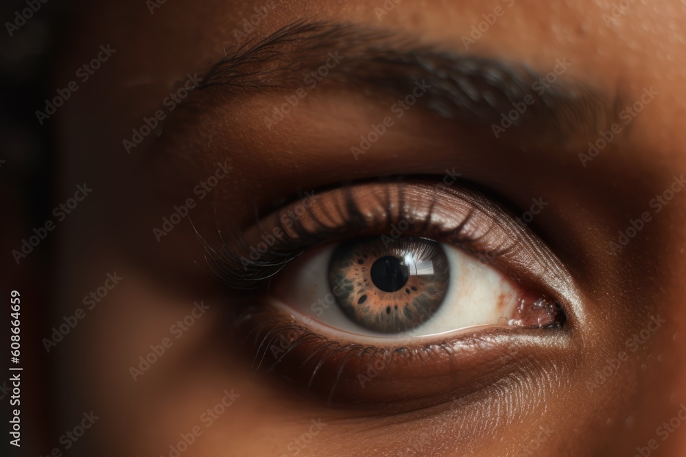 Close up of woman's blue eye, created using generative ai technology Close up of woman's blue eye, created using generative ai technology