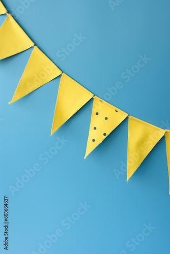 Strings of bunting on blue background  created using generative ai technology