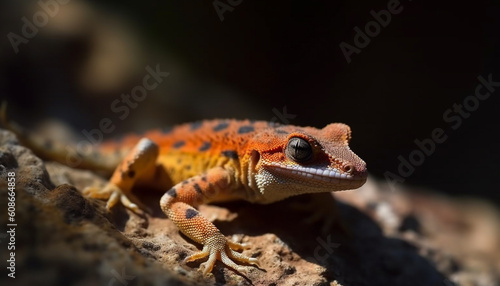 Spotted gecko crawls on branch, beauty in nature patterns generated by AI