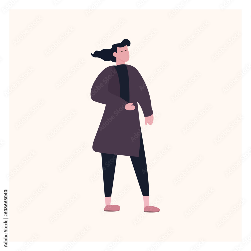 lady with open hairs standing wearing long wine color coat vector illustration art lady with open hairs standing wearing long wine color coat vector illustration art