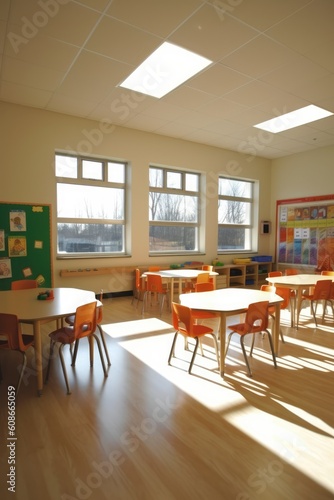Interiors of classroom with window  created using generative ai technology