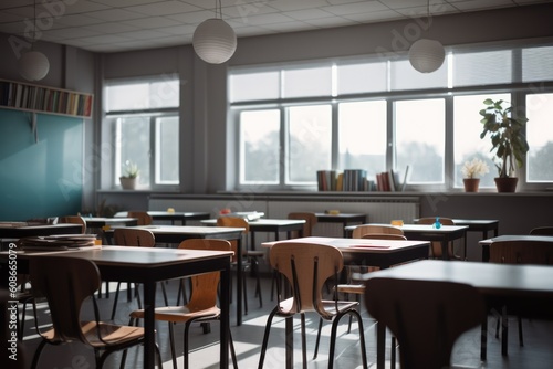 Interiors of classroom with windows  created using generative ai technology