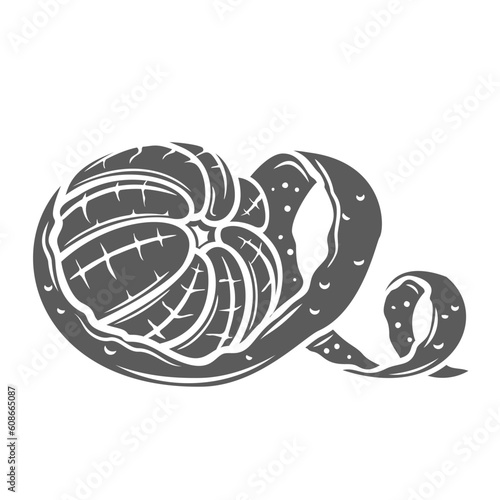 Half peeled mandarin glyph icon vector illustration. Stamp of tangerine or mandarin with twist of peel, swirl of clementine zest and ripe citrus fruit for eating, making summer cocktail and juice