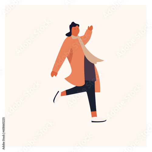 brown lady dressed in winter clothes vector illustration art