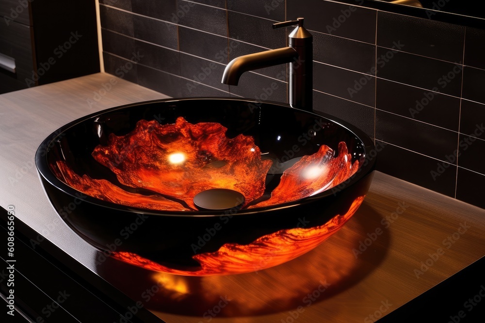 Magnificent modern bathroom sink by epoxy resin which is guaranteed to be noticed by all guests. Generative AI Technology Magnificent modern bathroom sink by epoxy resin which is guaranteed to be noticed by all guests. Generative AI Technology