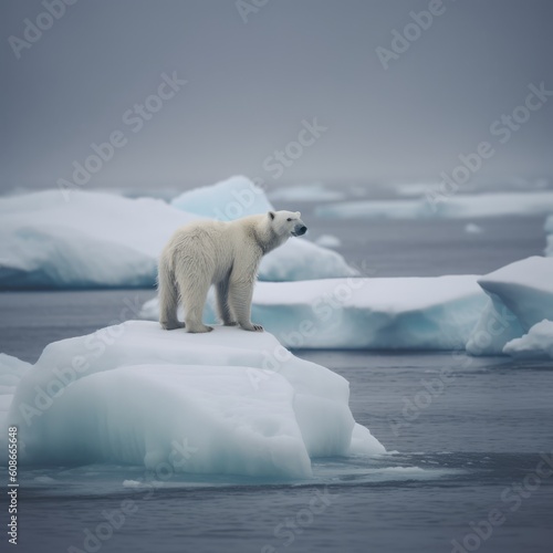 Two polarbears standing on iceberg at sea created using generative ai technology