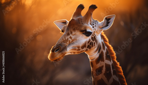 The majestic giraffe, looking cute, standing in the savannah generated by AI © djvstock