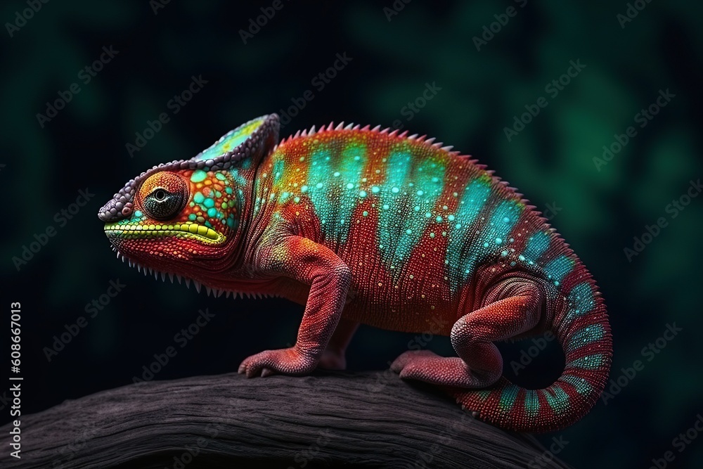 Colorful chameleon in the natural environment. Generative AI