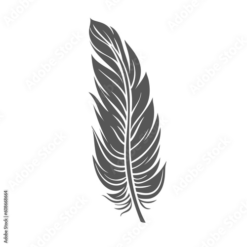 Feather glyph icon vector illustration. Stamp of soft quill of birds wing for comfort sleep on pillow, curve goose or swan feather falling down, single twirled elegant plume pen for calligraphy