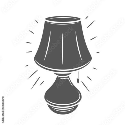 Bedside lamp glyph icon vector illustration. Stamp of old fashion lamp with lampshade and vase stand to light at night in home bedroom, classic nightstand and table electric equipment and decoration