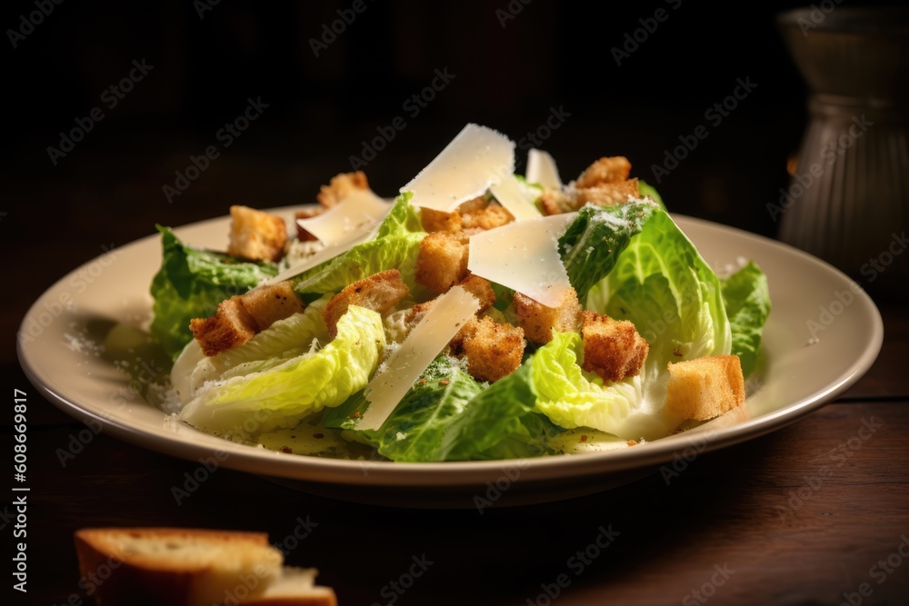 Close up of plate of fresh salad with chicken, created using generative ai technology Close up of plate of fresh salad with chicken, created using generative ai technology