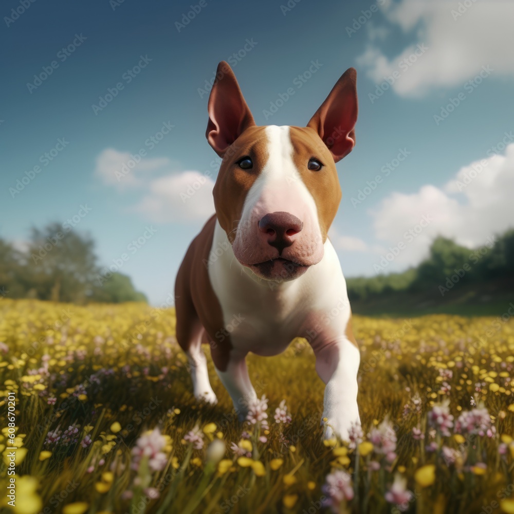 Portrait of brown bull terrier on brown background, created using generative ai technology