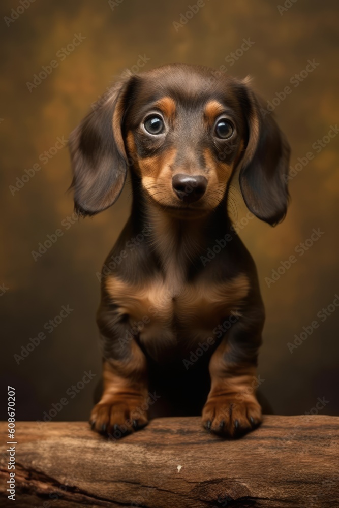 Portrait of cute brown dachshund puppy in nature, created using generative ai technology
