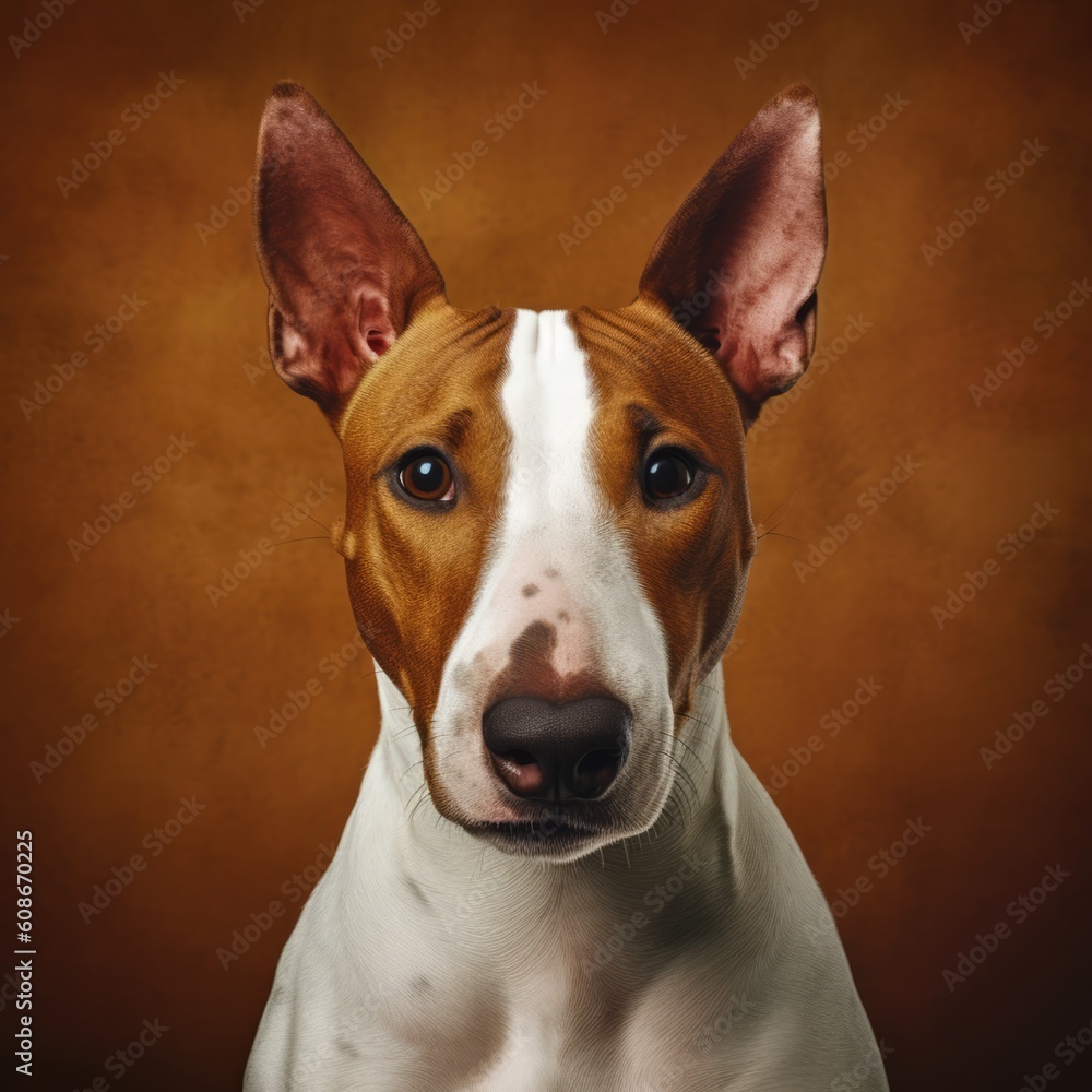 Portrait of brown bull terrier on dark background, created using generative ai technology