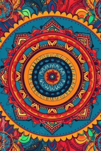 Multicoloured mandala design  created using generative ai technology