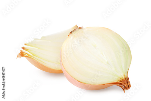 Pieces of fresh onion isolated on white
