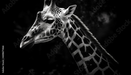 Endangered elegance a close up portrait of a spotted giraffe generated by AI