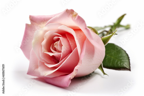 beautiful single isolated pink rose on white background