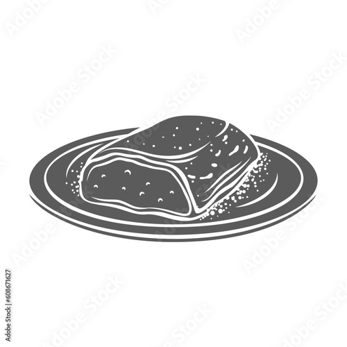 Kazandibi, Turkish dessert glyph icon vector illustration. Stamp of kazan dibi milk pudding with caramel on plate, arabic healthy traditional homemade cake and Kazandibi meal for holiday in Turkey photo