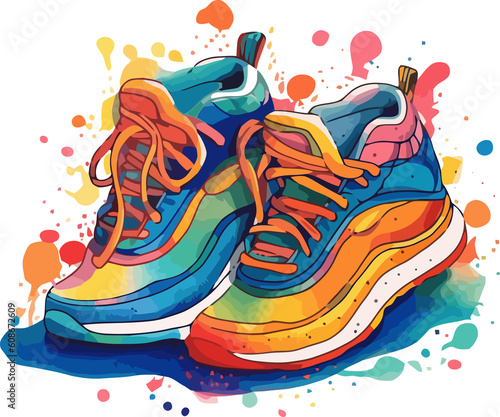 Dynamic and Colorful Hand Drawn Sneaker Art in Watercolor