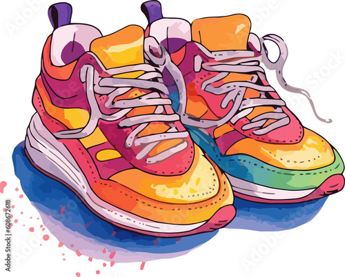 Hand Drawn Sneaker Watercolor Art, Bursting with Colors and Splashes