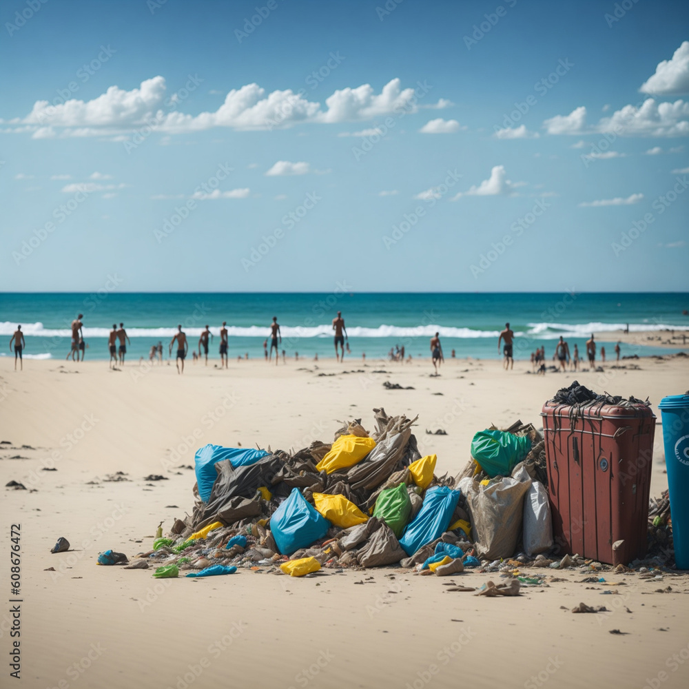garbage on beach in summer | ignorance and illiteracy | AI