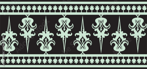 Vector green seamless byzantine ornament. Endless Border, frame of ancient Greece and Eastern Roman Empire. Decoration of the Russian Orthodox Church..